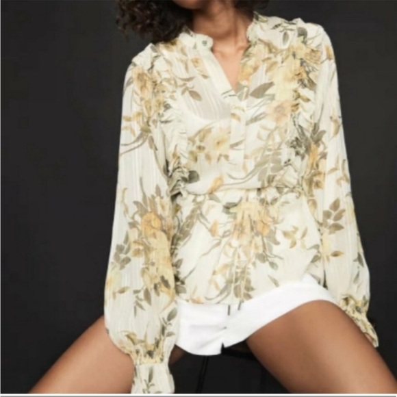 Reiss Alandra Floral Print Blouse Lightweight Top Semi Sheer Crinkle Finish Sz 4 - Picture 2 of 14